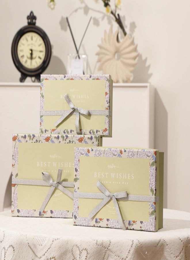 HOME ELEMENTS 3 Pcs Best Wishes Luxury Gift Boxes Set With Bow, Decorative Present Boxes,Bridesmaid Box For Hampers, Birthdays, Weddings & Events, Special Occasions (Green),Cardboard, Paper - Image 1